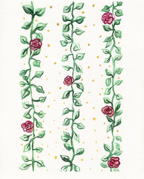 Flower Vines Painting, Vine And Flower Painting, Rose Vine Drawing Simple, Flower Vine Painting Simple, Vine Painting Simple, Vines Illustration, Marker Drawing Aesthetic, Vines Painting, Vine Watercolor