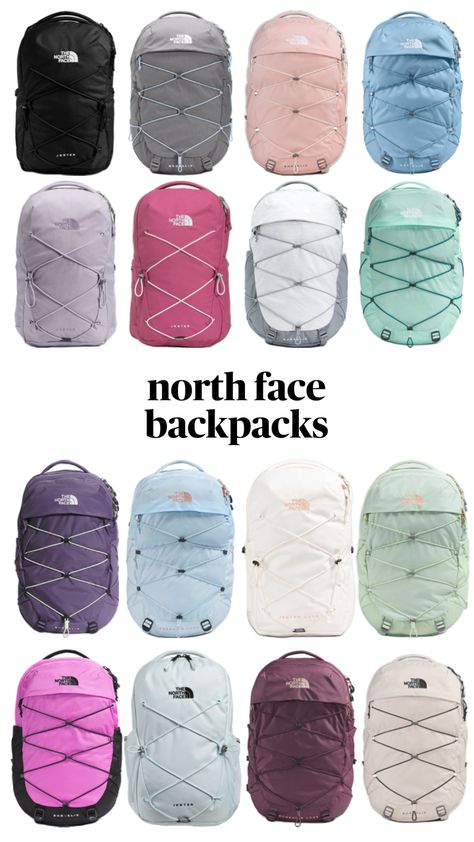 north face backpacks #thenorthface #northface #backpacks #preppy #collage North Face Backpack School, Northface Backpacks, Backpacks Preppy, North Face Backpacks, Preppy Collage, Nort Face, Cute Backpacks For School, School Backpack Essentials, Face Collage