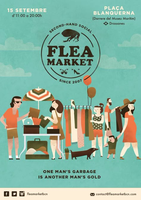 Flea Market Posters by Bea R Vaquero, via Behance Bazaar Poster Design, Flea Market Poster Design, Market Poster Design, Bazaar Poster, Flea Market Poster, Flea Market Design, Market Illustration, Market Poster, Event Poster Design