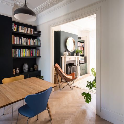 Dining Room Townhouse Interior Design, London Victorian Terrace Living Room, Kitchen Diner Family Room Layout, Victorian Knock Through Lounge, Knock Through Lounge Diner Victorian Terrace, Victorian Living Room Knock Through, Victorian Row House Interior, Victorian Terrace Dining Room Ideas, Dining Room Terraced House