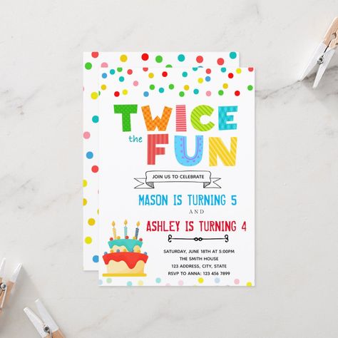 Twice the fun joint birthday card Unisex Birthday Party Themes, Toddler Birthday Themes, Double Birthday Parties, Sibling Birthday Parties, Combined Birthday Parties, Birthday Goals, Cousin Birthday, Twin First Birthday, Birthday Themes For Boys