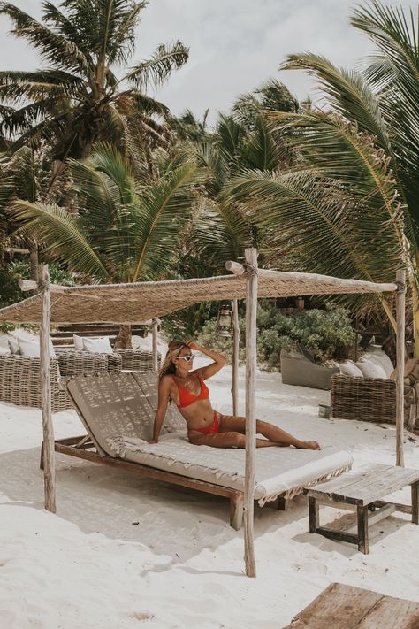 Cara Jourdan | Tulum Patio Bed, Cara Jourdan, Elements For Design, Nebula Wallpaper, Outdoor Restaurant Design, Beachfront House, Beach Bedding, Beach Cabana, Beach Cabin