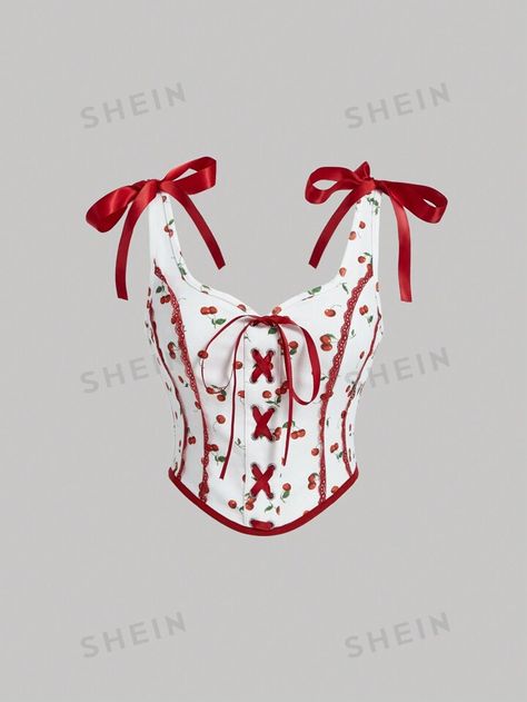 Free Returns ✓ Free Shipping✓. SHEIN MOD Women's Cherry Printed Contrast Red Lace Trimmed Cami Top With Red Silk Ribbon Straps- Women Tank Tops & Camis at SHEIN. Bunny Cartoon, Lace Trim Cami Top, Vintage Coquette, Lace Trim Cami, Hello Kitty Iphone Wallpaper, Swimming Outfit, Women Tank Tops, Cherry Print, Red Silk