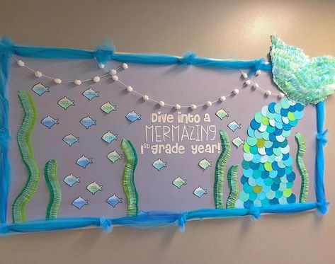 Ocean Theme Poster, Mermaid Bulletin Board Ideas, Little Mermaid Classroom Theme, Little Mermaid Bulletin Board, Mermaid Classroom Theme, Ocean Themed Bulletin Boards, Mermaid Bulletin Board, Ocean Bulletin Board Ideas, Mermaid Classroom