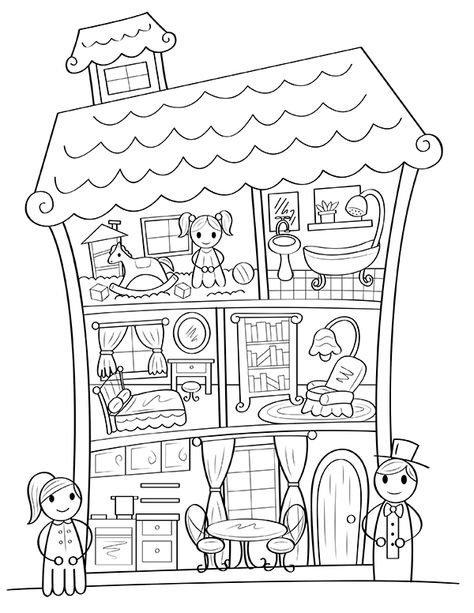 Free printable dollhouse coloring page. Download it at https://museprintables.com/download/coloring-page/dollhouse/ Dollhouse Coloring Pages, Printable Dollhouse, House Colouring Pages, Rainbow Canvas, Spring Coloring Pages, Cars Coloring Pages, Barbie Doll House, Coloring Page Ideas, Cat Coloring Page