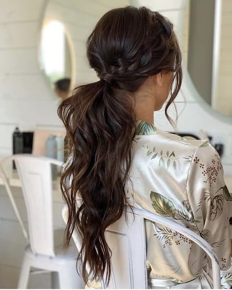 Bridesmaid Ponytail, Boho Bridesmaid Hair, Wedding Ponytail Hairstyles, Bridesmaid Hair Ponytail, Bridal Ponytail, Bridesmaid Hair Inspo, Side Ponytail Hairstyles, Wedding Hair Brunette, Wedding Ponytail