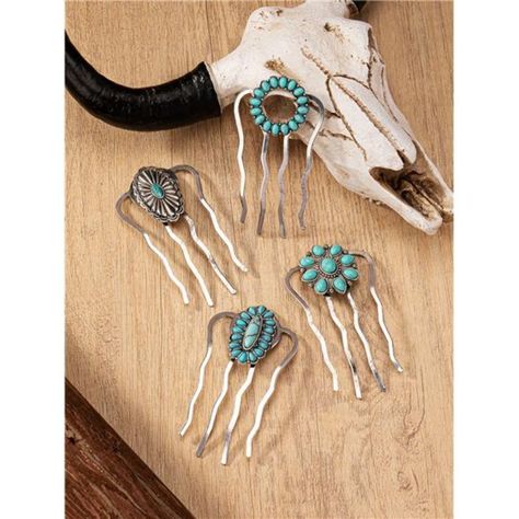 Add A Touch Of Western Charm To Your Hairstyle With Our Turquoise Stone Concho Hair Pin. This Unique Accessory Features A Stunning Blue Turquoise Stone And Decorative Concho, Ideal For Complementing Your Cowgirl Style. Choose Your Favorite Design From Our Collection To Personalize Your Look. Western Style Jewelry, Western Hair Clips, Western Hair, Western Turquoise, Country Theme Wedding, Country Theme, Your Hairstyle, Theme Wedding, Cowgirl Style