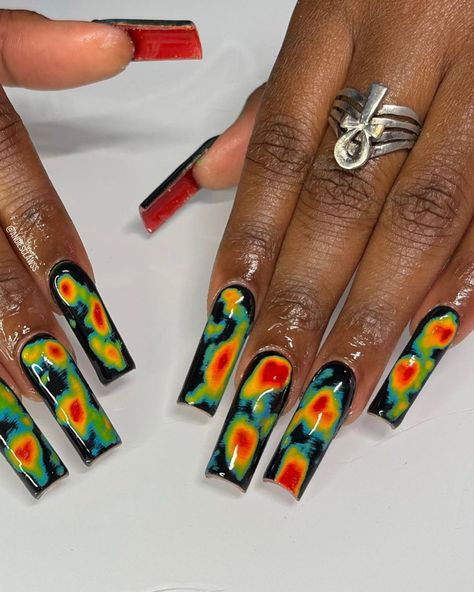 Heat Thermal Nails, Thermal Nails Acrylic, Sugar Nail Designs, Archive Nails, Long Junk Nails, Weird Nail Designs, Fye Nails, Thermal Nails, Junk Nails