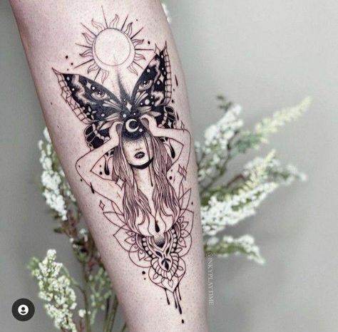 Mystic Line Art, Mystical Woman Tattoo, Mystical Tattoos For Women Sleeve, Mystic Tatoos, Mystical Tattoos For Women, Mystic Tattoos, Earth Goddess Tattoo, Mystic Tattoo, Hippie Tattoo