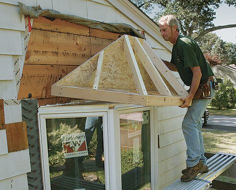 How To Make A Bay Window, How To Build A Bay Window, Bay Window Update Exterior, Bay Window Construction, Bay Window Addition, Exterior Bay Window Ideas, Bow Window Exterior, Bay Window Ideas Exterior, Bay Window Installation