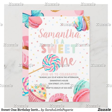 Pastel Sweets, Sweet Birthday Party, Donut Invitation, Sweet One Birthday, Pastel Birthday, Birthday Cake Pops, Candyland Birthday, Candy Theme, First Birthday Party Themes