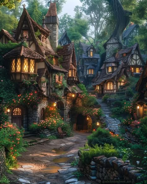 Village Cottagecore, Fairytale Houses, Forest Village, Fantasy Cottage, Fantasy Village, Magical House, Fairytale House, Small Castles, Fantasy Town