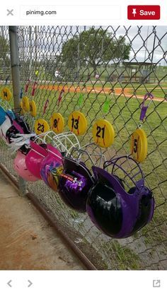 Softball helmet holders Softball Dugout, Softball Team Mom, Softball Decorations, Softball Helmet, Team Mom Baseball, Softball Accessories, Softball Team Gifts, Softball Party, Softball Crafts