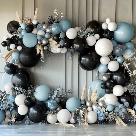 Power Supply:None \nColor:Blue \n Dusty Blue Birthday Party, Blue Black And Silver Party Decorations, Balloon Decorations For Birthday Men, Blue And Black Balloons, Black Silver Balloon Garland, Pastel Balloon Arch, Silver Balloon Garland, Bday Themes, Black And White Balloons