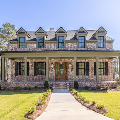 Andersonville Brick on the exterior of a house Cute Brick House, Farmhouse With Brick, Rustic Brick House Exterior, Modern Brick Exterior, White Stone House Exterior, Brick Homes Exterior, Brick Modern Farmhouse, Brick Farmhouse Exterior, Brick Colonial House