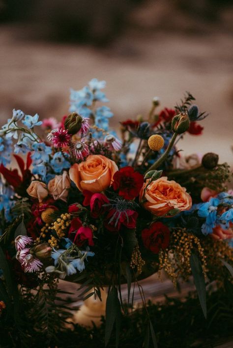 Coral, burgundy + aqua wildflowers | Image by ShutterKey Photography Constellation Wedding, Orange Wedding Bouquet, Tafel Decor, Jewel Tone Wedding, Fall Wedding Bouquets, Diy Wedding Flowers, Orange Wedding, Bouquet Of Flowers, Wedding Florals