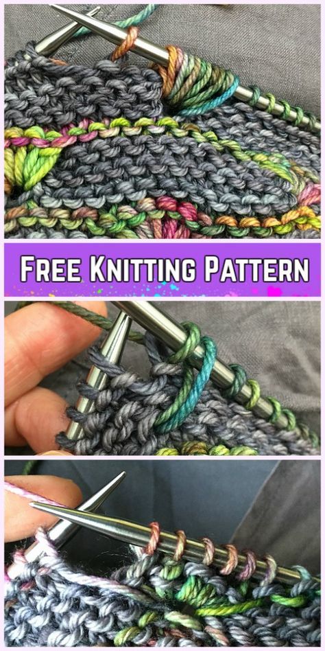 Knit Bud Stitch Free Knitting Pattern Assigned Pooling, Pattern Tattoo, Knit Stitch Patterns, Knit Stitch, Garter Stitch, Knitting Tutorial, Free Knitting Pattern, Knitting Techniques, Dress Sewing Patterns