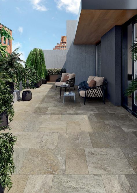 Blustyle Outdoor Walk Naturale 20mm | Cerriva Patio Exterior Ideas, Outdoor Tiles Floor, Outside Flooring, Terrace Tiles, Terrace Floor, Porch Tile, Outdoor Paving, Exterior Tiles, Modern Outdoor Patio