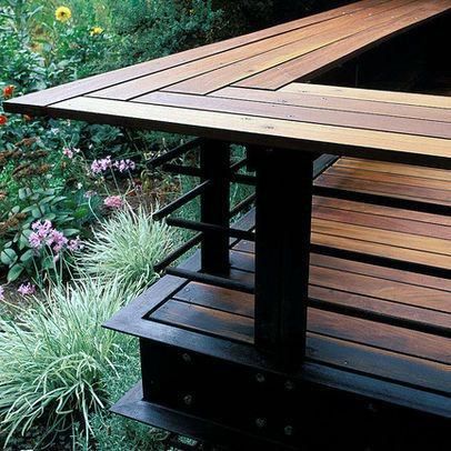 Modern Deck Ideas, Terasse Ideas, Reling Design, Deck Bench, Contemporary Backyard, Deck Bar, Deck Railing Design, Terrasse Design, Modern Deck