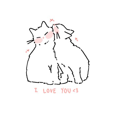 Cats Anime, Love Doodles, Cat Doodle, Two Cats, Cat Icon, Cute Messages, Cute Memes, Couple Drawings, Love Drawings