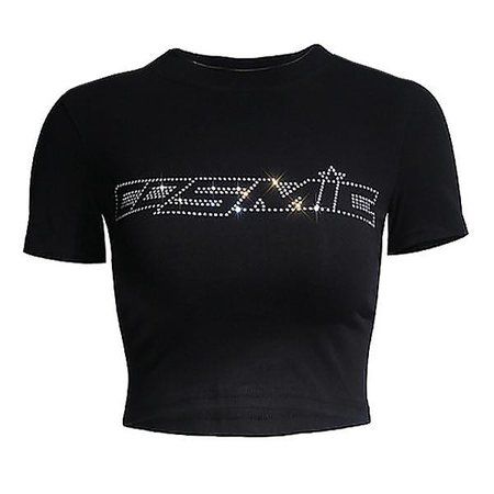 Cosmic Crop Top, Black Crop Top Aesthetic, Cute Shirts Y2k, Cool Crop Tops, Y2k Rhinestone Top, Cosmic Clothes, Cosmic Top, Rhinestone Clothes, Y2k Items