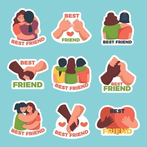 Friendship Stickers Set Friendship Stickers, Stickers Illustration, Friends Stickers, Character Stickers, Band Stickers, Stand Ideas, Etsy Stickers, Free Vector Illustration, Stickers Etsy