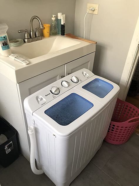 Apartment Washing Machine, Blue Appliances, Camping Washing Machine, Portable Washer And Dryer, Spin Dryers, Apartment Things, Tiny House Towns, Camper Interior Design, Trailer Conversion