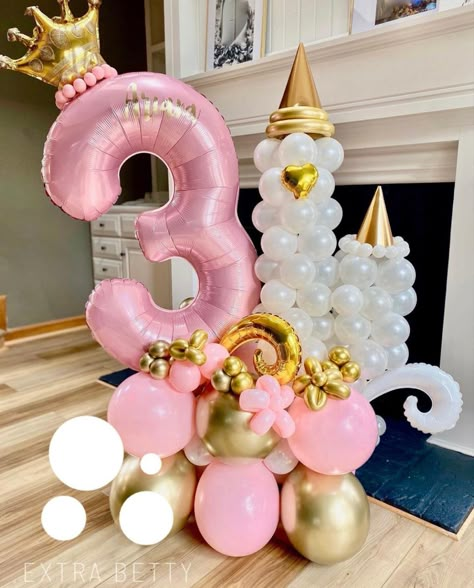 Baby Princess Disney Birthday Party, Ballon Princess Decoration, Princess Two Year Old Party, 3rd Birthday Party Princess Theme, Princess Party Three Year Old, Disney Princess Birthday Balloons, 3rd Birthday Party Princess, Third Princess Birthday Party, Dollar Tree Princess Party Ideas