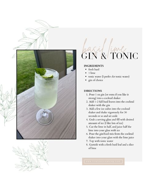 I made this refreshing twist on a classic gin & tonic last week and wanted to share the recipe here! Ever since we planted our own basil, I've been loving Gin Ingredients, Infused Gin, Tonic Water, Basil Leaves, Gin Tonic, Gin And Tonic, Fresh Basil, Happy Hour, The Recipe