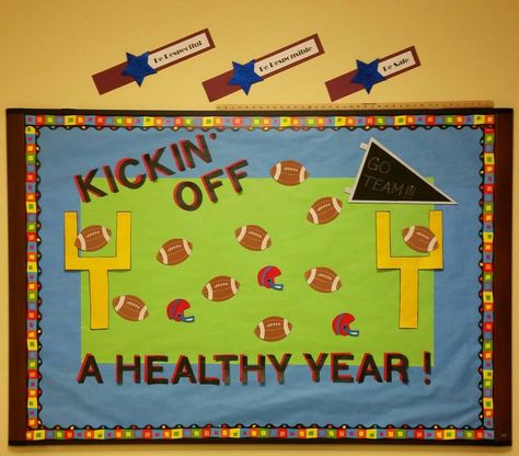 Fall Clinic Bulletin Boards, Healthy Living Bulletin Board Ideas, Welcome Back To School Nurse Bulletin Boards, School Nurse Bulletin Board Ideas Elementary, School Nurse Bulletin Board High School, Health Teacher Classroom Decorations, Health Room Bulletin Boards, Pediatric Bulletin Board Ideas, Fall School Nurse Bulletin Board Ideas