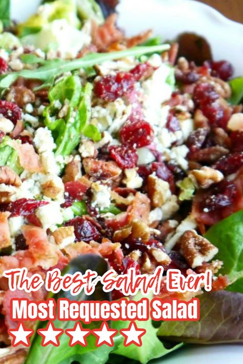 This is a photo of my most requested salad recipe served in a white bowl. Best Salad Ever, Best Salads Ever, Christmas Salad Recipes, The Best Salad, Unique Salad, Winter Salad Recipes, Holiday Salads, Salads For A Crowd, Chopped Salad Recipes