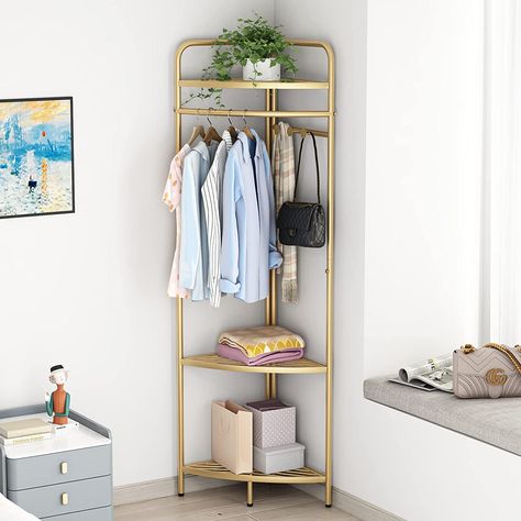 Amazon.com: DOORXIFO Corner Gold Metal Clothing Racks,Heavy Duty Freestanding Clothes Racks Coat Rack for Hallway Entryway,Design Unique Garment racks Display Racks for Hanging Clothes : Home & Kitchen Black Clothing Rack, Modern Clothing Rack, Industrial Clothing Rack, Entryway Design, Clothing Racks, Gold Clothing, Metal Clothes Rack, Clothes Racks, Clothes Rod