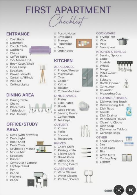 House Utilities Checklist, Things For New Apartment, Apartment Shopping Checklist, Move In Essentials First Apartment, Apartment Furniture List, First Appartement Must Have, Things Needed For Apartment, First Apartment Necessities, How To Save For An Apartment