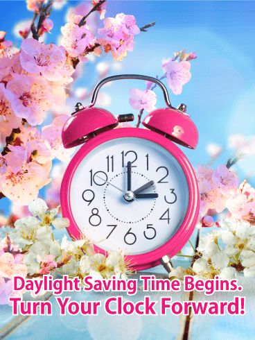 Cherry Blossom Daylight Saving Time Card: It's time to spring forward! Every spring, Americans set their clocks forward for Daylight Savings Time. Though this event means one less hour of sleep for a day, it also gives us more sunlight during our waking hours and more time to be outside. With this beautiful Daylight Savings Time card, you can remind your loved ones of the upcoming time change and the start of spring! Daylight Savings Time Quotes, Daylight Savings Time Spring, Fall Back Time, Spring Forward Fall Back, Daylight Savings Time Humor, Clocks Forward, Spring Ahead, Daylight Saving Time, Chef Party