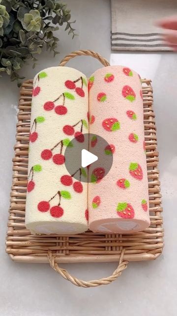 Natalia Dalehaug on Instagram: "Swiss Rolls by @rondut 🍒🍓 Do you like the cake design?  Here is the recipe:  INGREDIENTS A:  4 egg yolk (72gr total)  55ml fresh milk  45ml canola oil  60gr cake flour  INGREDIENTS B:  4 egg white (168gr total)  4gr lemon juice  50gr Castor sugar  Food coloring (for pattern)  FILLING: Buttercream or whipped cream  INSTRUCTIONS:  1. Prepare a 9" by 11" baking tray with parchment paper.  2. Combine ingredients A mix well using a hand whisk...  set a side.  3. Using a handheld mixer...whip the egg white...once the egg white become foamy with bubbles, add in sugar in additions...add in lemon juice...whip until firm peaks.  4. Using a spatula, fold about ard of the egg whites into the egg yolk batter. Add the next 3rd of the egg white mixture, folding it into t Decorated Swiss Roll, Cute Swiss Roll Cake, Blueberry Roll Cake, Swiss Roll Decoration Ideas, Cake Roll Pattern, Roll Cakes With Designs, Deco Roll Cake Pattern, Swiss Roll Cake Design Ideas, Patterned Swiss Roll