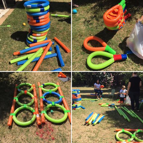 Pool Noodle Ring Toss, Pool Noodle Jousting, Noodle Games, Preschool Exercise, Pool Noodle Games, Carnival Party Decorations, Picnic Games, Foam Noodles, Pinterest Summer