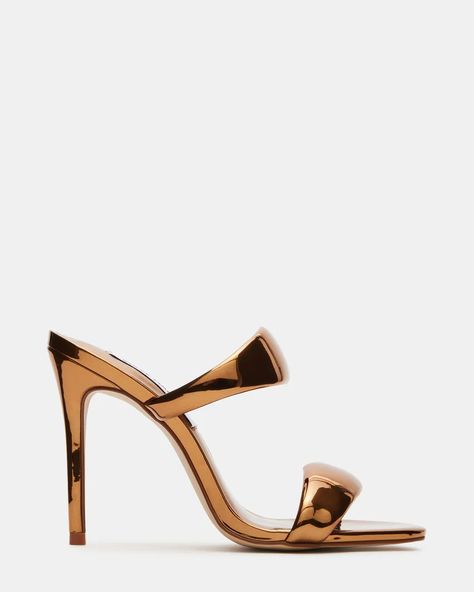 SATURN Bronze Stiletto Mule Heel | Women's Heels – Steve Madden Chrome Heels, Kitten Heels Wedding, Wedding Guest Heels, Bronze Heels, Mule Heel, Wedding Heels, Women's Heels, Sandals For Sale, Fall Shopping