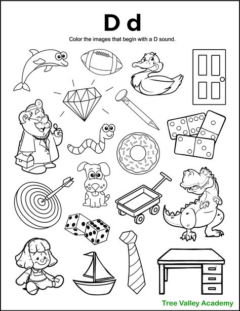 D Worksheet, Letter D Worksheet, Letter D Crafts, Letter Sound Recognition, Beginning Sounds Worksheets, Preschool Language, Free Printable Letters, Printable Preschool Worksheets, Beginning Sound