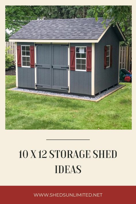 A blue gray backyard storage shed. Storage Sheds Ideas, Small Shed Ideas, Storage Shed Ideas, Backyard Workshop, Insulating A Shed, Sheds Ideas, 10x12 Shed, Sheds Ideas Backyard, Shed Construction