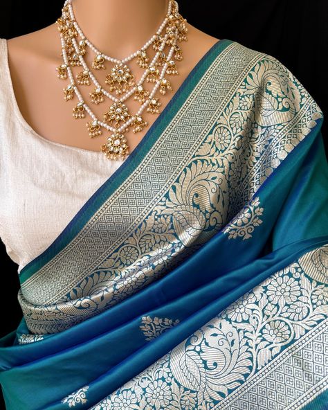 Peacock blue Art silk saree with contrast golden zari border and design all over saree. Comes with running blouse. Find this saree in our website: Www.thejacouture.in > silk sarees> peacock blue art silk saree. #silksarees #peacockbluesaree #artsilk #sareeslove #silk Blue Saree, Art Silk Sarees, Desi Fashion, Peacock Blue, Blue Art, Silk Saree, Silk Sarees, Desi, Saree