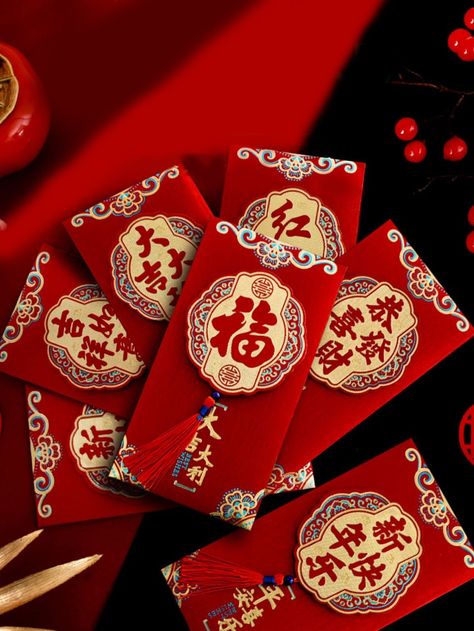 Multicolor  Collar  Paper   Embellished   Event & Party Supplies Chinese Christmas, Chinese Red Envelope, Pocket Envelopes, Lucky Money, Chinese New Year Decorations, Festival Decor, Small Lanterns, Red Pocket, Red Packet