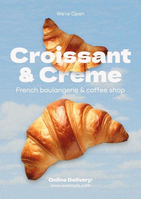 Croissant & bakery poster template | premium image by rawpixel.com / Tang Bakery Design Poster, Teaser Social Media Post, Food Poster Ideas, Bakery Poster Design, Pastries Design, Pastry Background, Bake Sale Poster, Croissant Poster, Food Art Poster