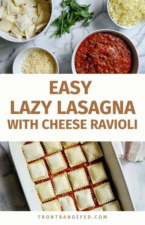 Want an easy dinner? This Lazy Lasagna made with frozen cheese ravioli is a simple as it gets! Frozen ravioli cuts down on the prep and results in a delicious cheesy lasagna casserole in no time. This baked ravioli lasagna is the perfect dinner for busy weeknights. Get this and other easy weeknight dinner recipes at https://www.frontrangefed.com/ Frozen Ravioli Lasagna, Frozen Ravioli Recipes, Ravioli Lasagna Bake, Ravioli Dinner Ideas, Lazy Crock Pot Lasagna, Cheese Ravioli Recipe, Cheesy Ravioli, Lazy Lasagna Recipe, Lasagna Bake