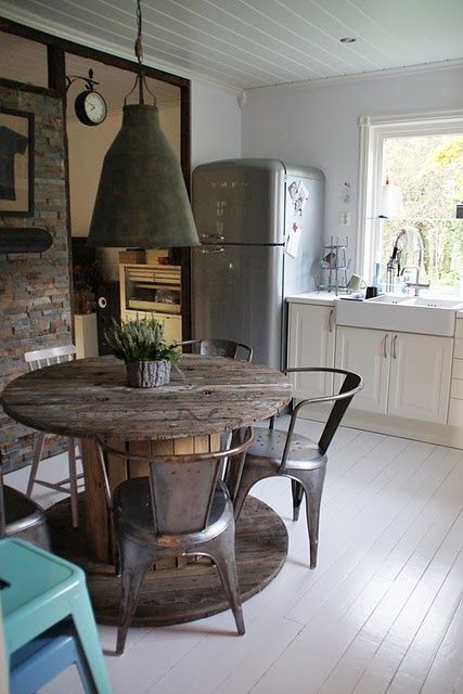 I want to live here.... Primitive Home Decorating, Vintage Furniture Antique, Industri Modern, Spool Tables, Primitive Homes, Vintage Industrial Decor, Primitive Home, Design Del Prodotto, Industrial House