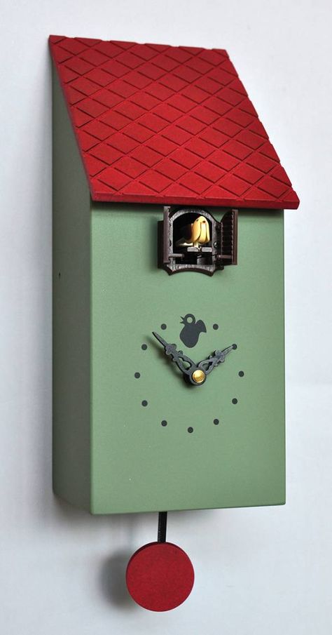 Check this cuckoo clock out on Just Cuckoos! Coocoo Clock, Coo Coo Clock, Modern Cuckoo Clocks, Wooden Clocks, Cuckoo Clocks, Birds Nest, Bird Boxes, Cover Art Design, Wooden Clock