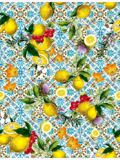 "Sicilian lemons and romantic tiles cottagecore aesthetic" Canvas Print by GabriellaParadi | Redbubble Cottagecore Aesthetic Poster, Aesthetic Scarf, Sicilian Decor, Lemon Background, Aesthetic Canvas, Lemon Flowers, Sicilian Lemon, Aesthetic Sticker, Aesthetic Poster