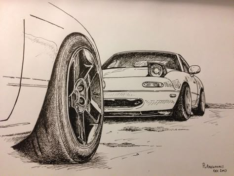 Miata Drawing Sketch, Mazda Mx5 Drawing, Miata Car Drawing, Mx5 Drawing, Mazda Drawing, Mazda Miata Drawing, Miata Sketch, Miata Drawing, Miata Car