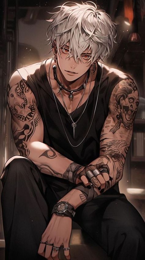 120 Anime Tattoos So Cool They Go Beyond Plus Ultra Aesthetic Chibi Wallpaper, Anime Guys With Tattoos, Cool Anime Guys Wallpaper, Anime Hot Guy, Hot Anime Men, White Cartoon Character, Hot Anime Boys, Manga Guy, Go Beyond Plus Ultra