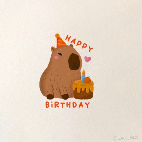 Birthday card with cute capybara and cake Capybara Happy Birthday, Capybara Birthday Cards, Cute Drawings Birthday, Happy Birthday Cute Drawing, Postcard Happy Birthday, Cute Diy Birthday Cards, Birthday Capybara, Cute Birthday Card Ideas, Happy Birthday Aesthetic