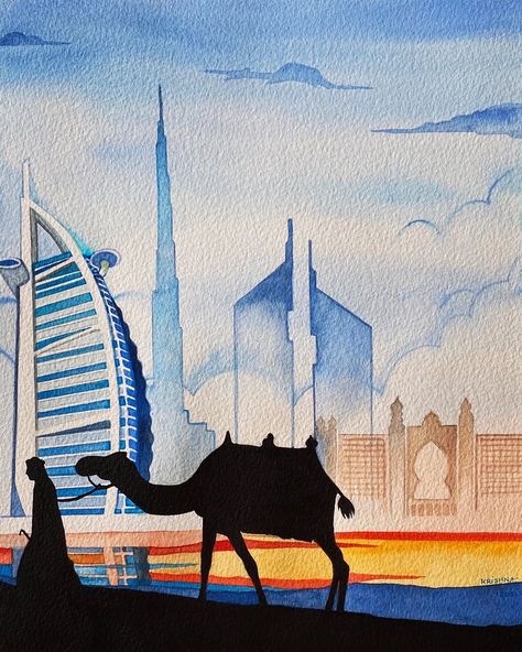 shop — Colourful Strokes Arabic Watercolor Art, Dubai Watercolor, Uae Painting, Uae Drawing, برج العر�ب, Rockin Robin, Natural Form Art, Dock Of The Bay, Uae National Day